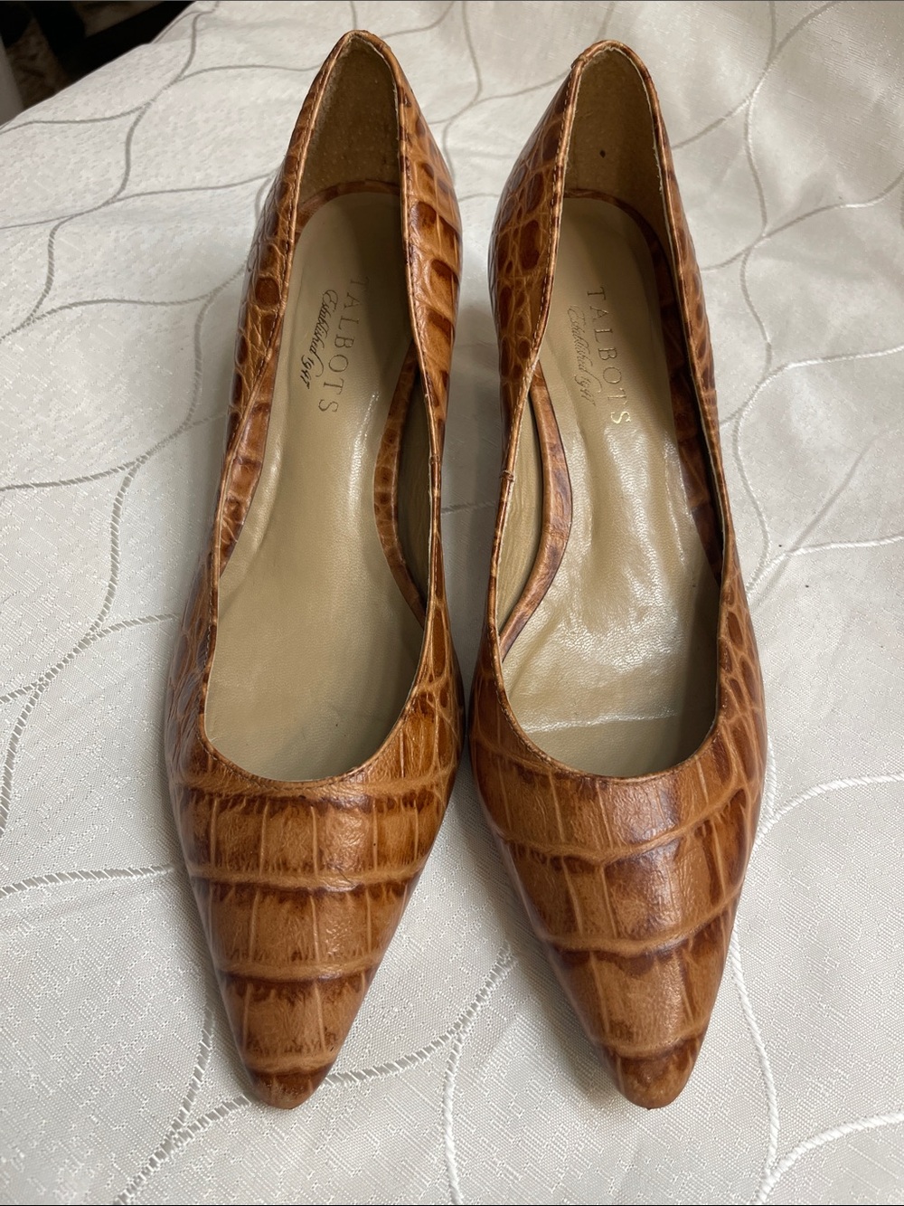 Talbots Cognac Croc-Embossed Pointed Toe Pumps